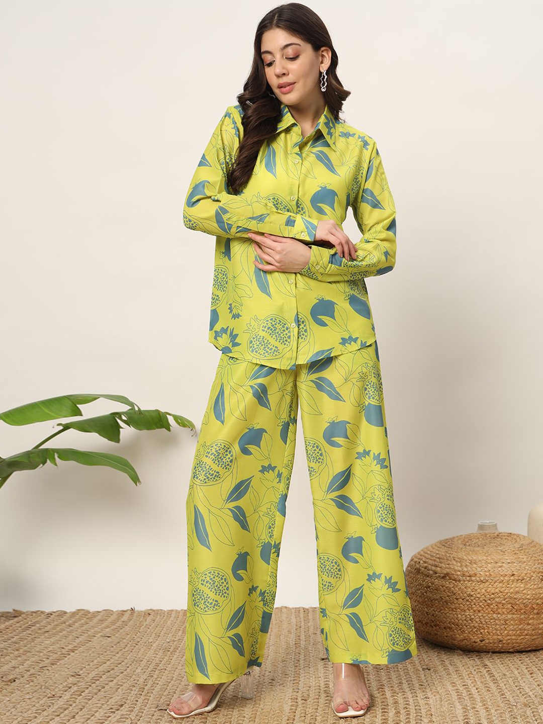 FIORRA Floral Printed Cuffed Sleeves Casual Shirt With Palazzos - Co Ords for Women 30030501 | Myntra