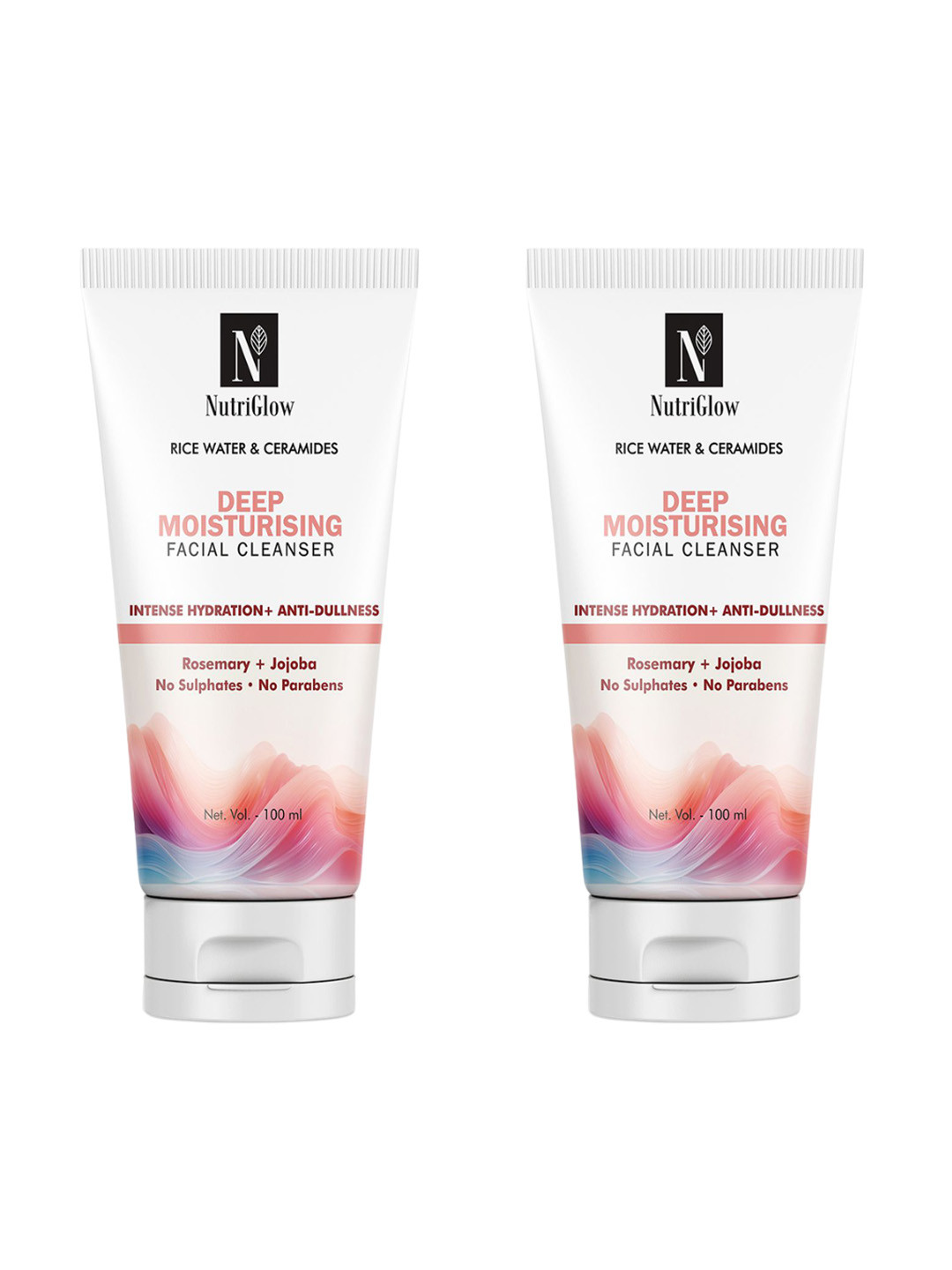 NutriGlow Set of 2 Rice Water & Ceramides Deep Moisturising Facial Cleanser - 100 ml each