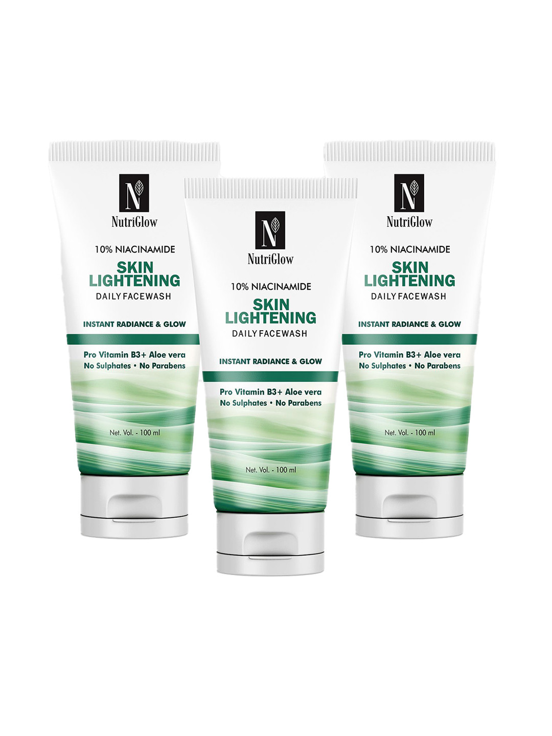NutriGlow Set of 3 10% Niacinamide Skin Lightening Daily Face Wash - 100 ml each