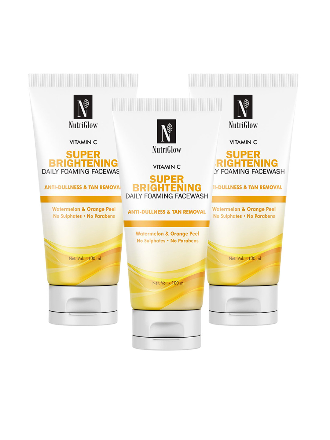 NutriGlow Set of 3 Vitamin C Super Brightening Daily Foaming Face Wash - 100 ml each