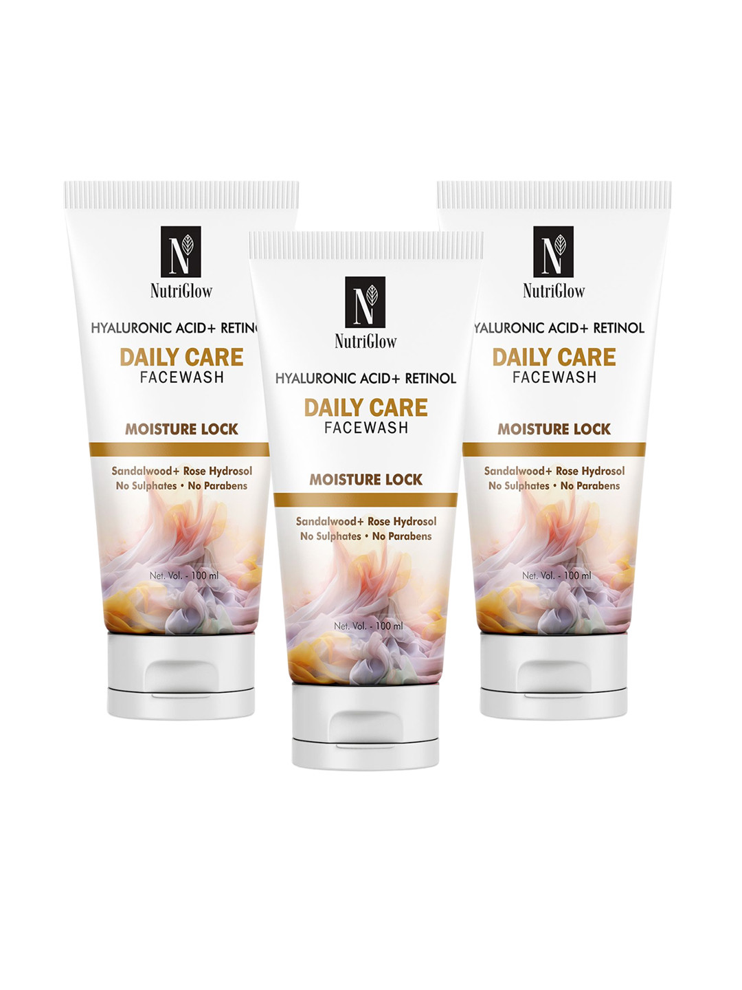 NutriGlow Set of 3 Hyaluronic Acid & Retinol Daily Care Face Wash - 100 ml each