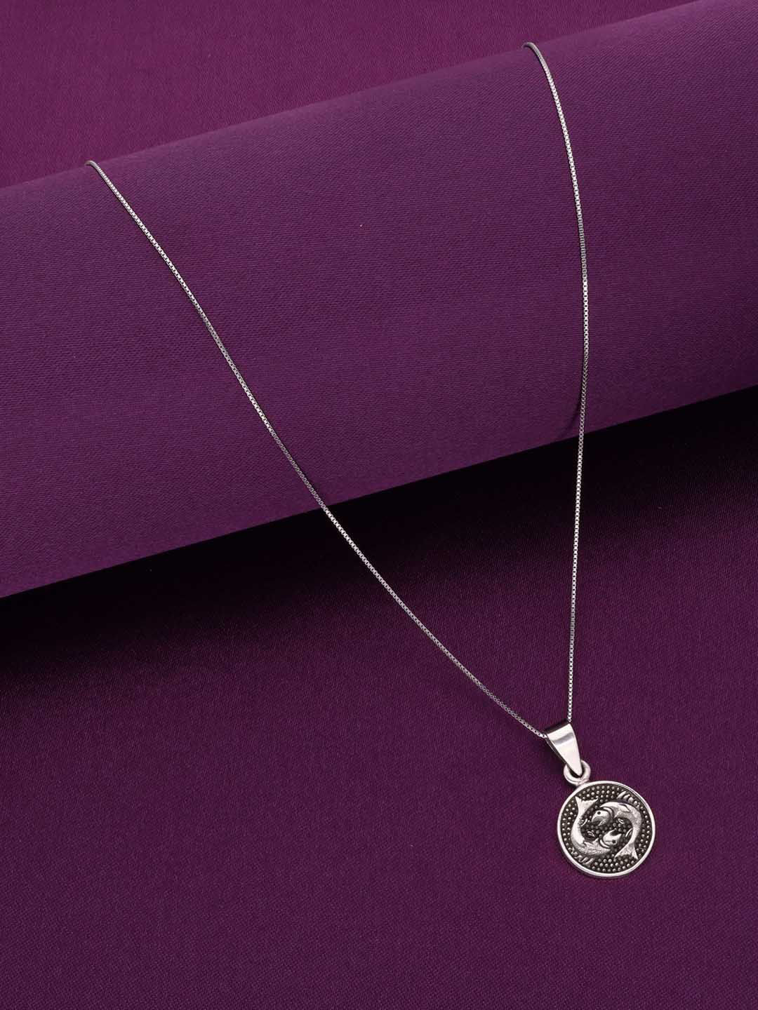 KAI JEWEL 92.5 Sterling Silver Rhodium-Plated CZ Zodiac Sign Pisces Pendant with Chain