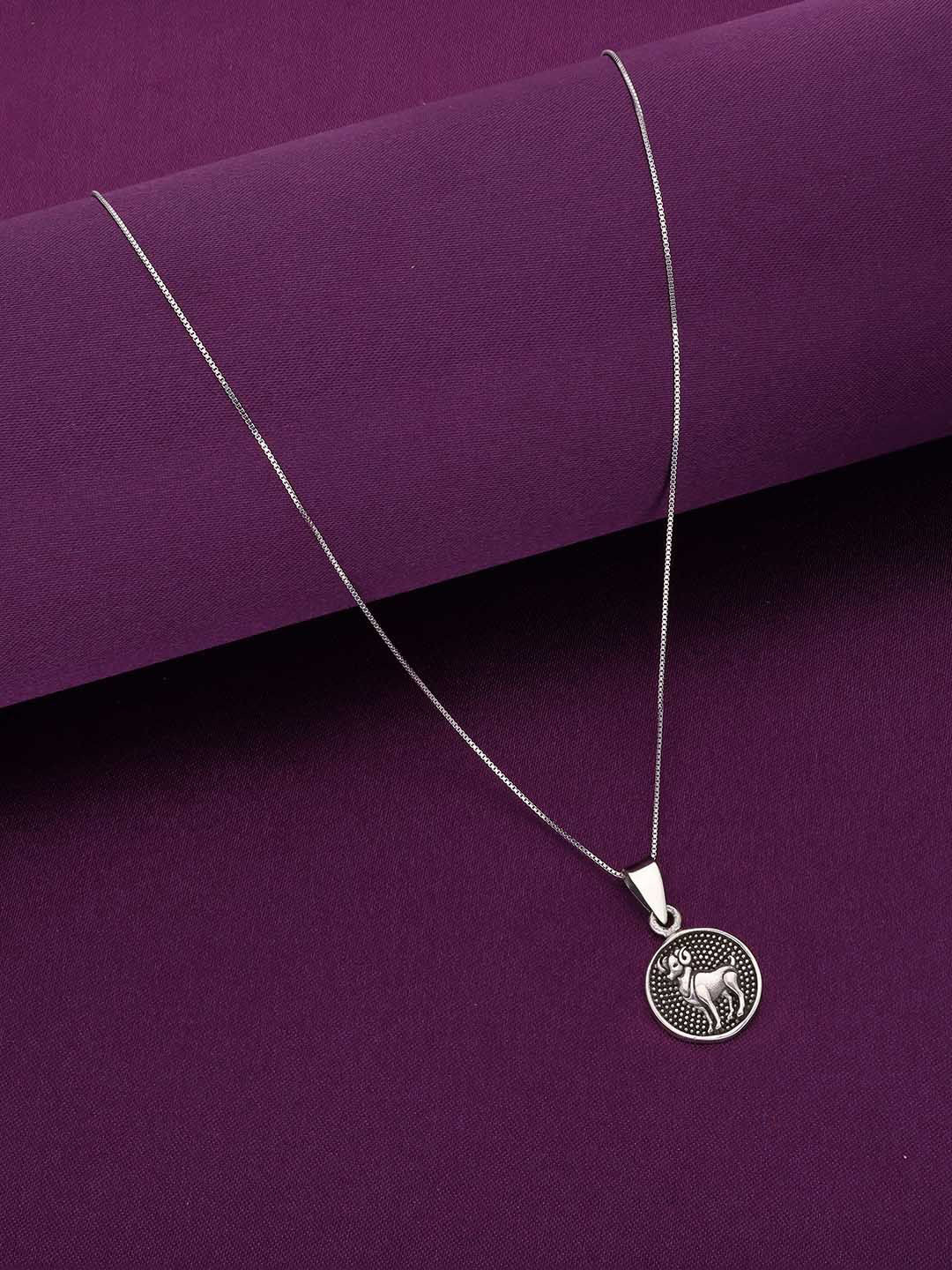KAI JEWEL 92.5 Sterling Silver Rhodium-Plated Cubic Zirconia Aries Pendant with Chain