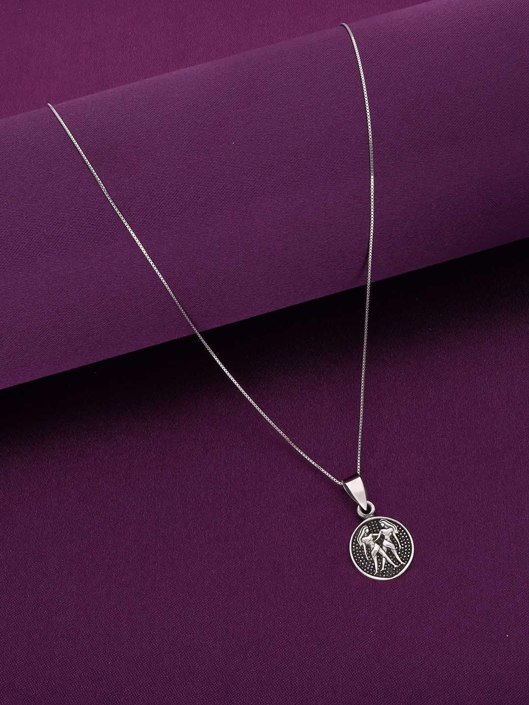 KAI JEWEL 92.5 Sterling Silver Rhodium-Plated CZ Zodiac Sign Gemini Pendant & Chain