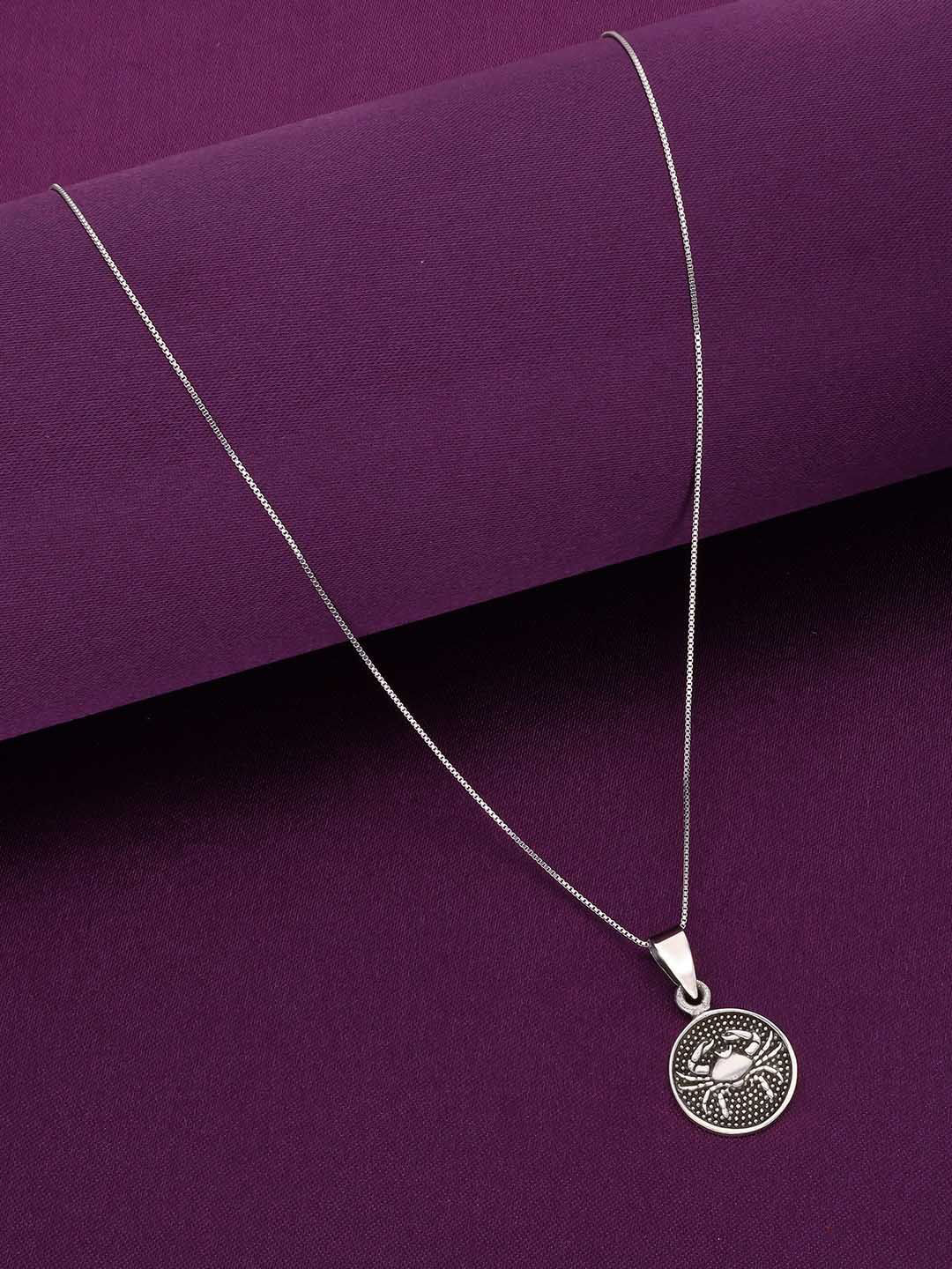 KAI JEWEL 92.5 Sterling Silver Rhodium-Plated CZ Zodiac Sign Cancer Pendant With Chain