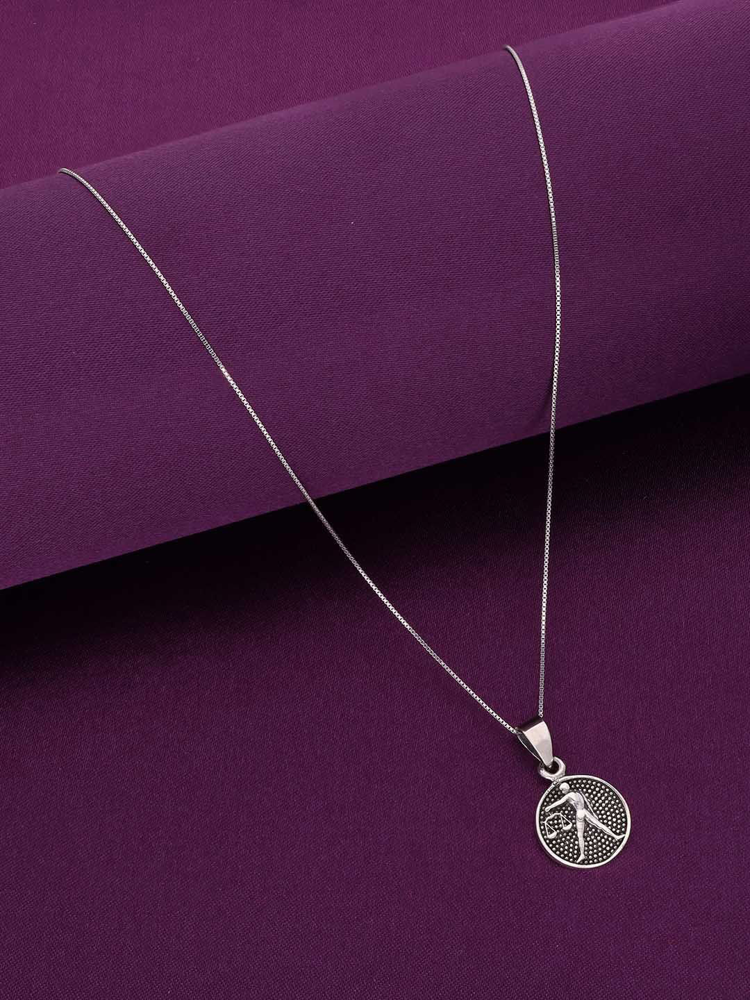 KAI JEWEL 92.5 Sterling Silver Rhodium-Plated CZ Zodiac Sign Libra Pendant with Chain