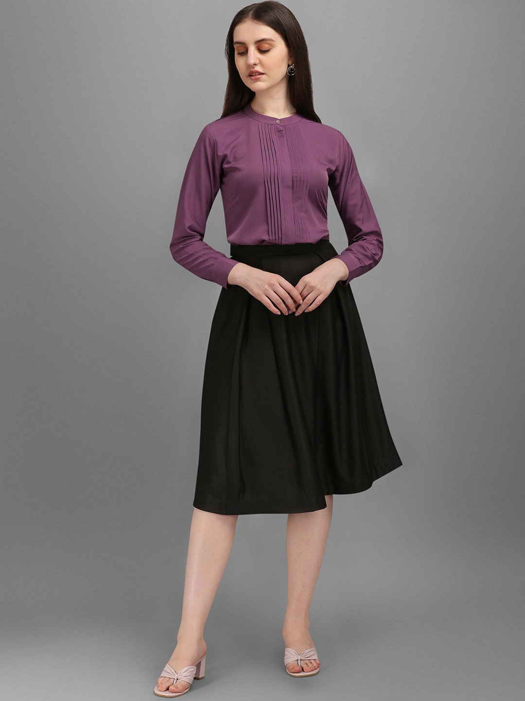 Kinjo Band Collar Top With Skirt