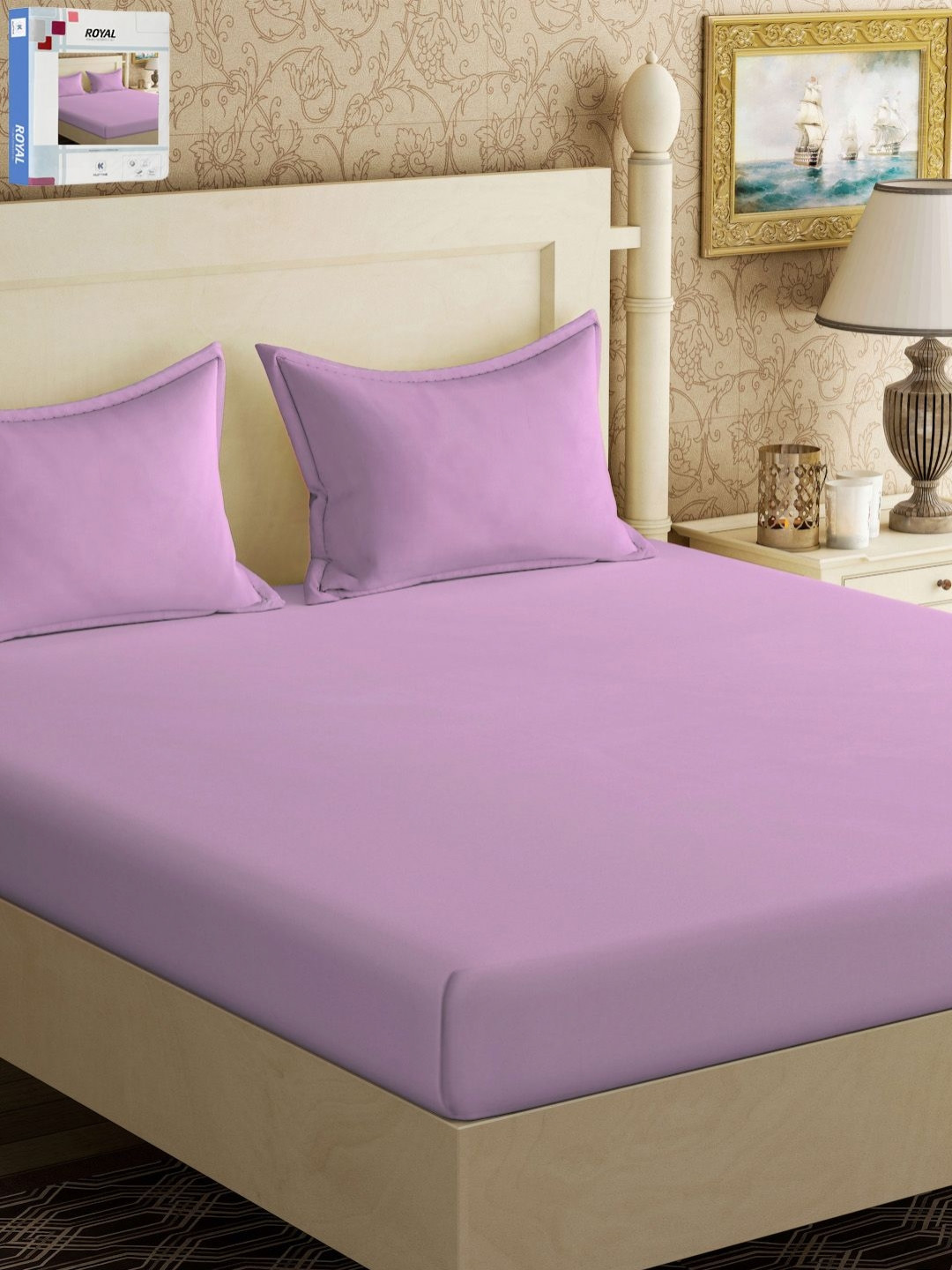 KLOTTHE Book Fold Purple Cotton 300 TC King Fine Bedsheet with 2 Pillow Covers-98 x 89 inches