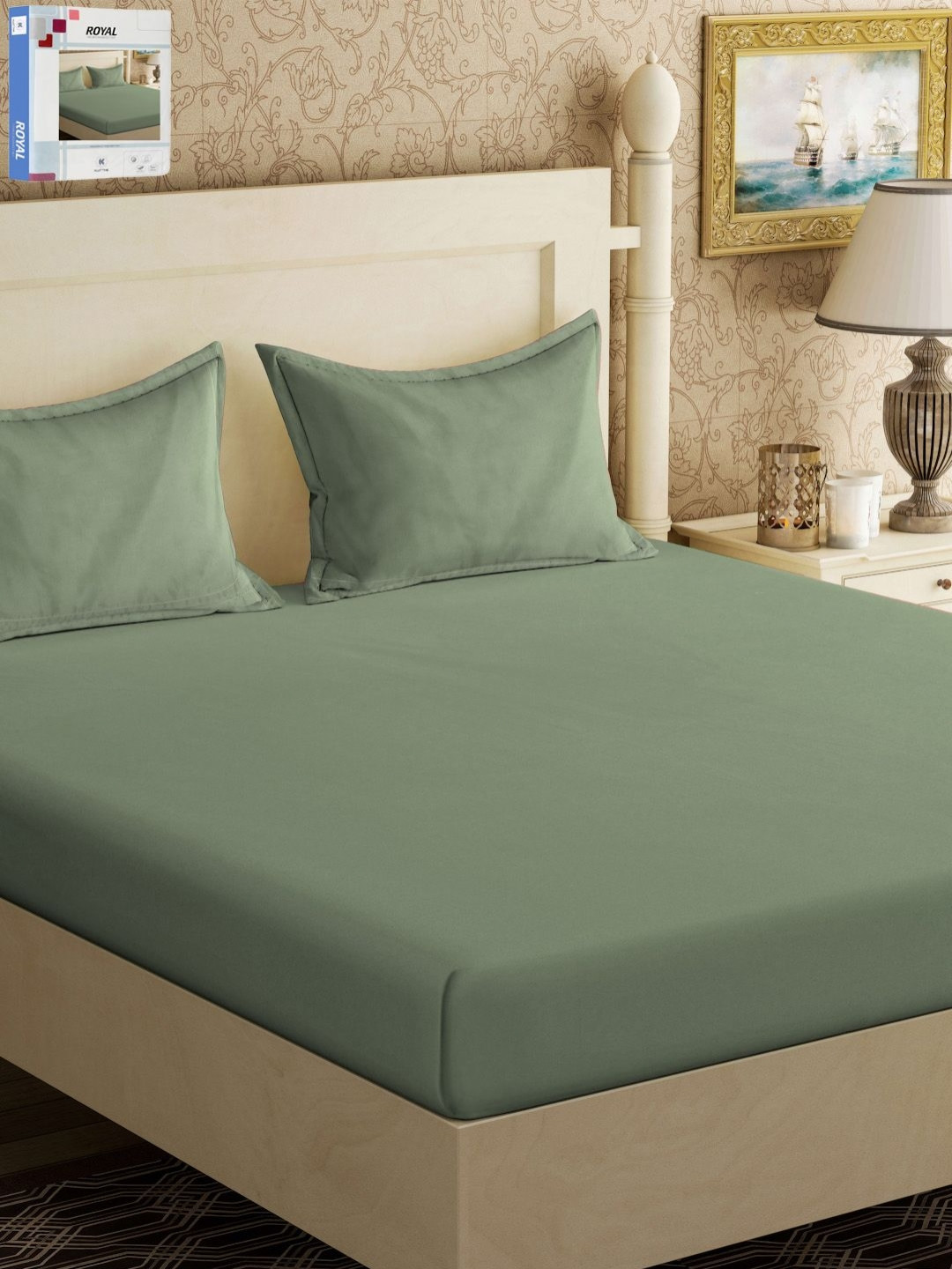KLOTTHE Green 300TC Double King Bedsheet With 2 Pillow Covers