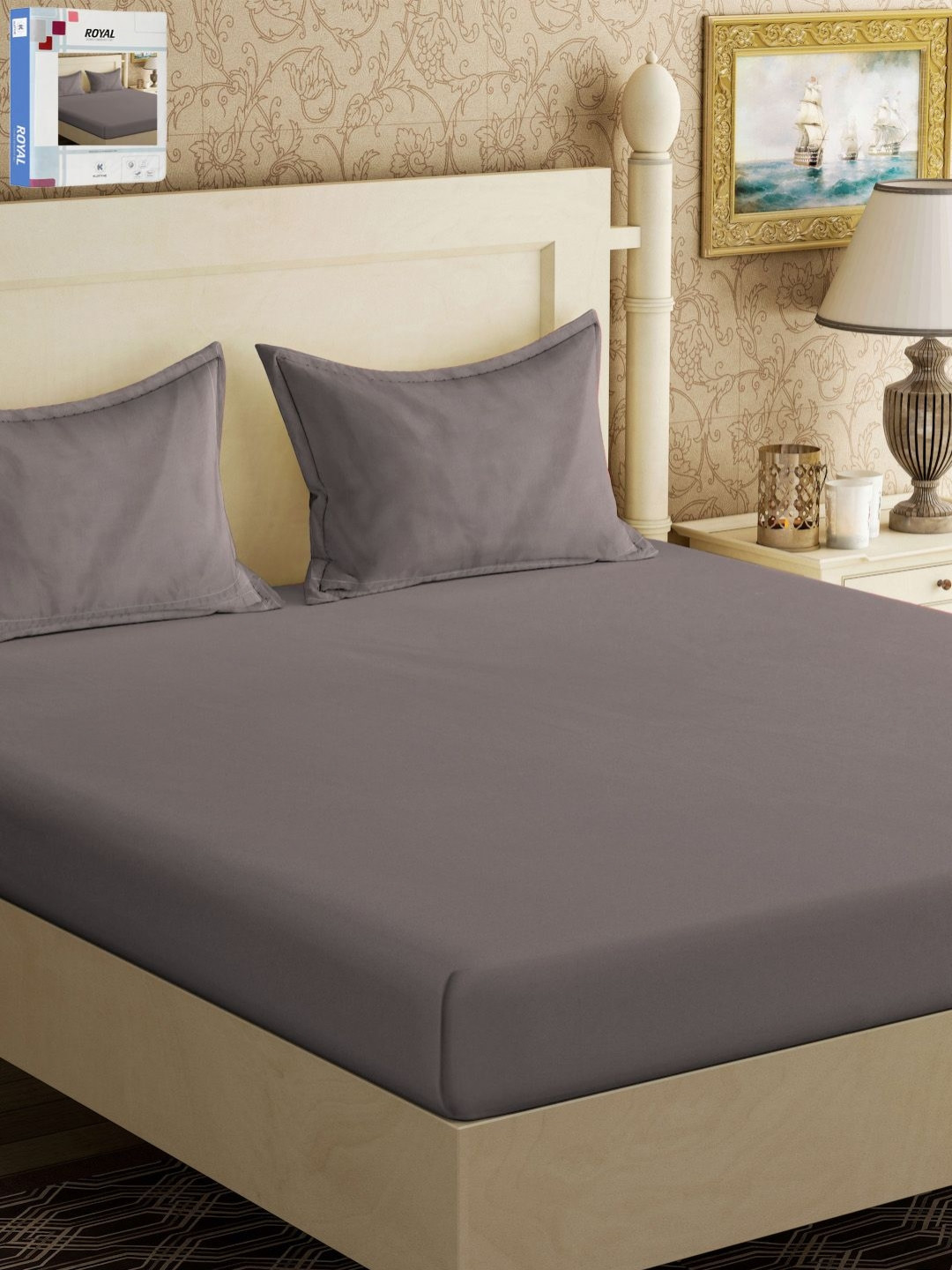 KLOTTHE Grey 300TC Double King Bedsheet With 2 Pillow Covers
