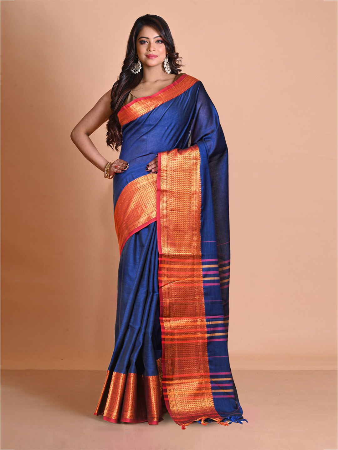 Unnati Silks Zari Woven Border Narayan Peth Handloom Saree