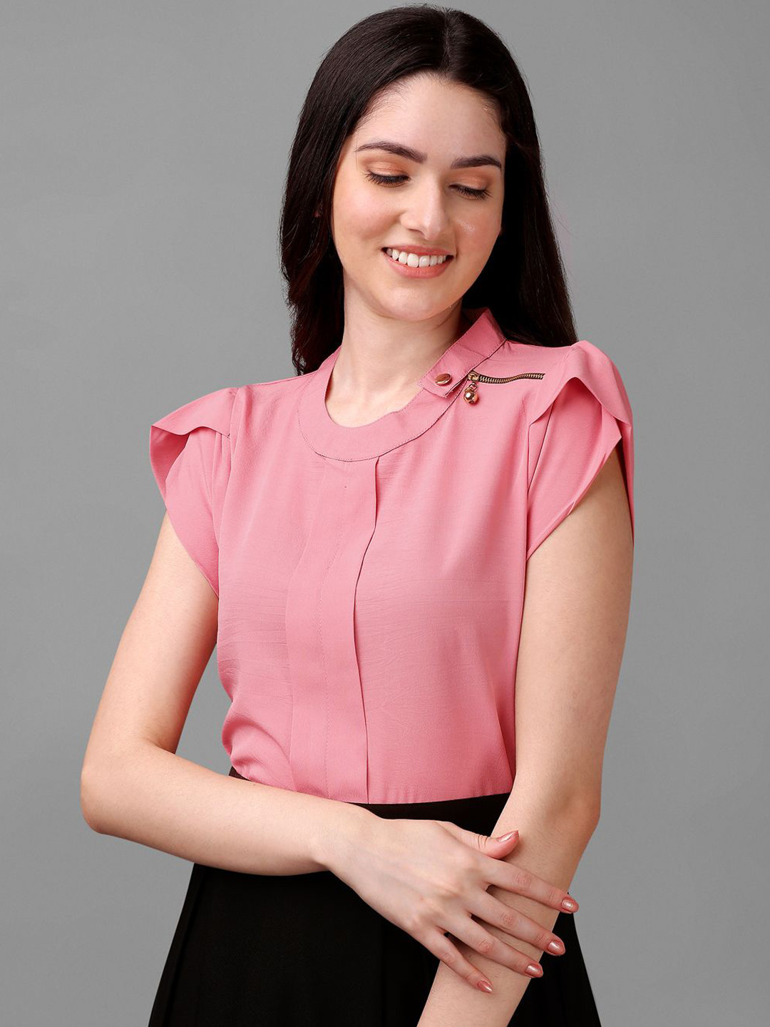 Kinjo Mandarin Collar Puff Sleeves Party nTop With Flared Skirt