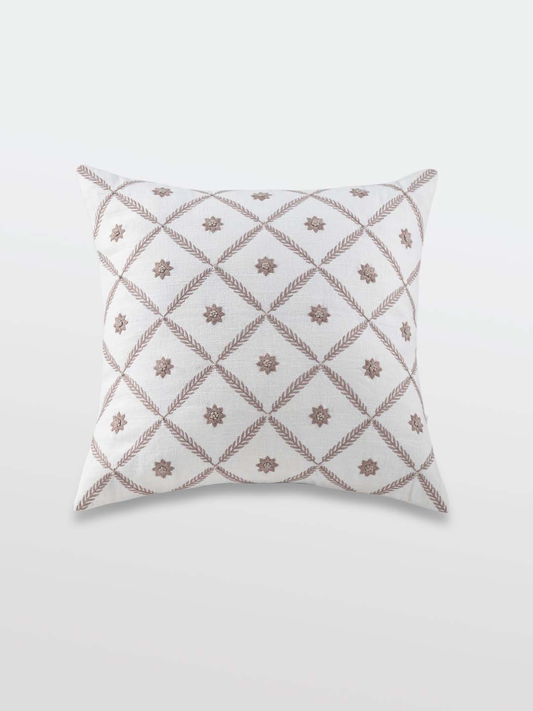 Mirooh White Embroidered Filled Cushion