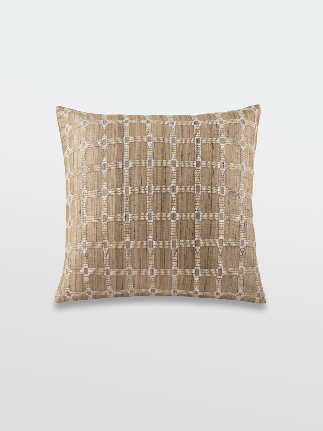 Mirooh Beige colored & White Embroidered Cotton Square Cushion