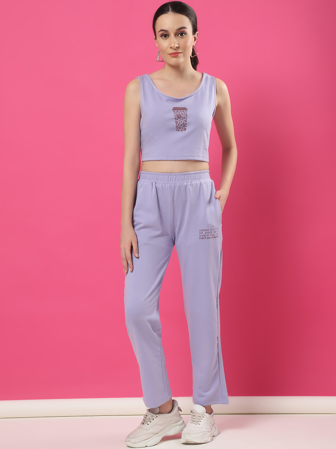 Rigo Printed Scoop Neck Sleeveless Pure Cotton Top With Trousers