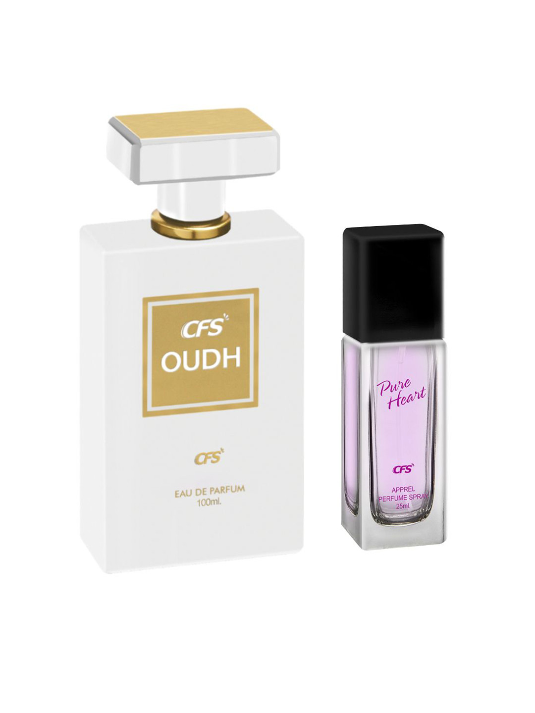 CFS Oudh White Long Lasting Eau De Parfum 100ml & Pure Heart Pink Apparel Perfume 25ml