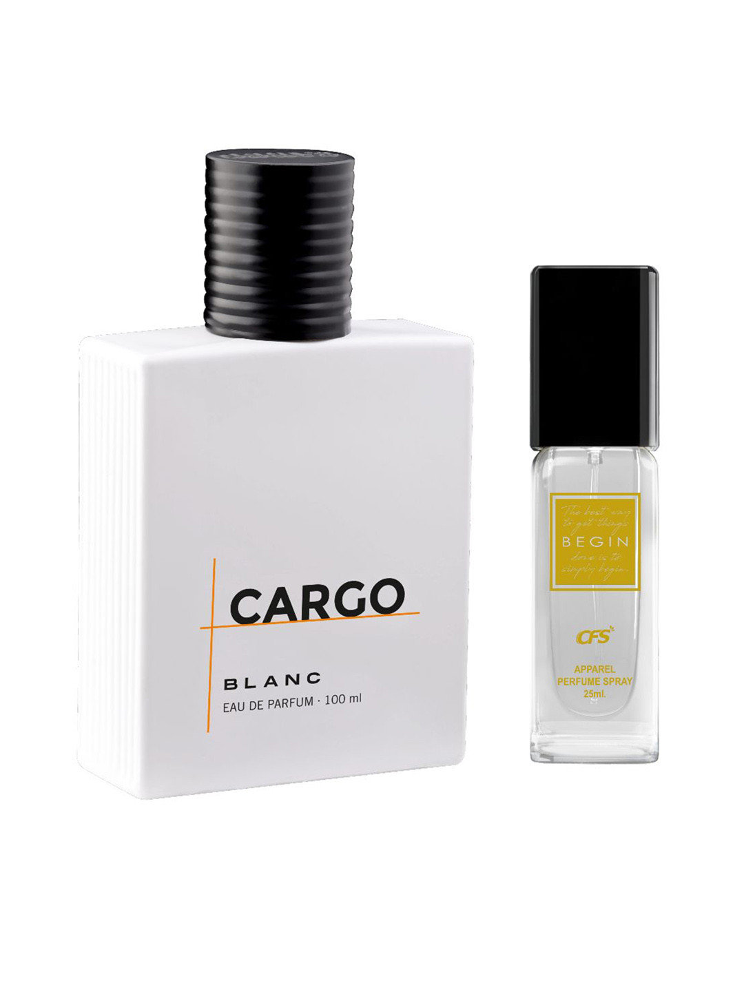 CFS Set of Cargo Blanc Eau De Parfum 100ml & Begin Gold Apparel Perfume Spray 25ml