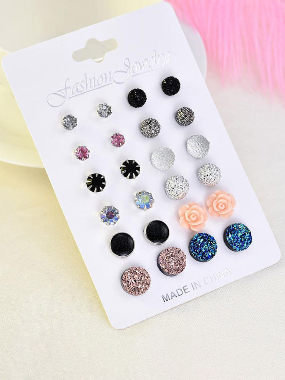 SYGA Set Of 12 Gold-Plated Circular Studs Earrings