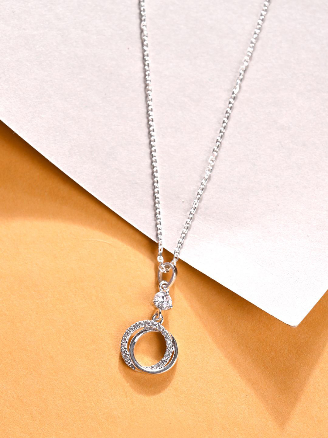 Clara Rhodium-Plated 925 Sterling Silver Circle of Joy Pendant With Chain