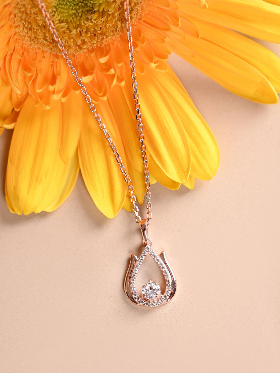 Clara Rose Gold-Plated 925 Sterling Silver Lotus Floral Pendant With Chain