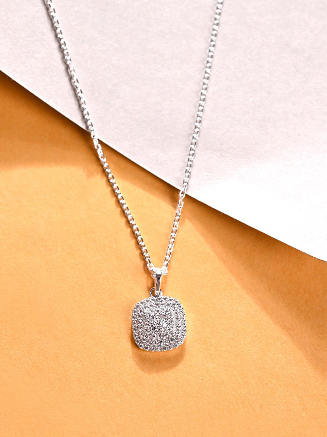 Clara Rhodium-Plated 925 Sterling Silver Queen of Diamonds Pendant With Chain