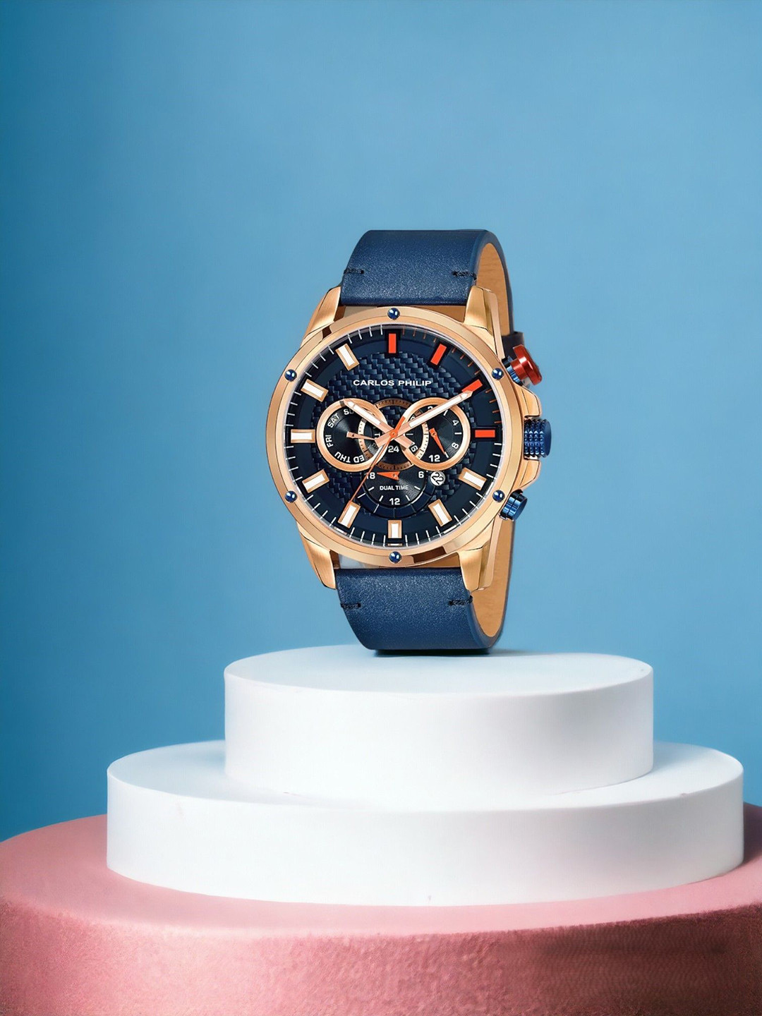 CARLOS PHILIP Men Brass Dial & Leather Straps Analogue Watch Prominent Series 2277 - 3