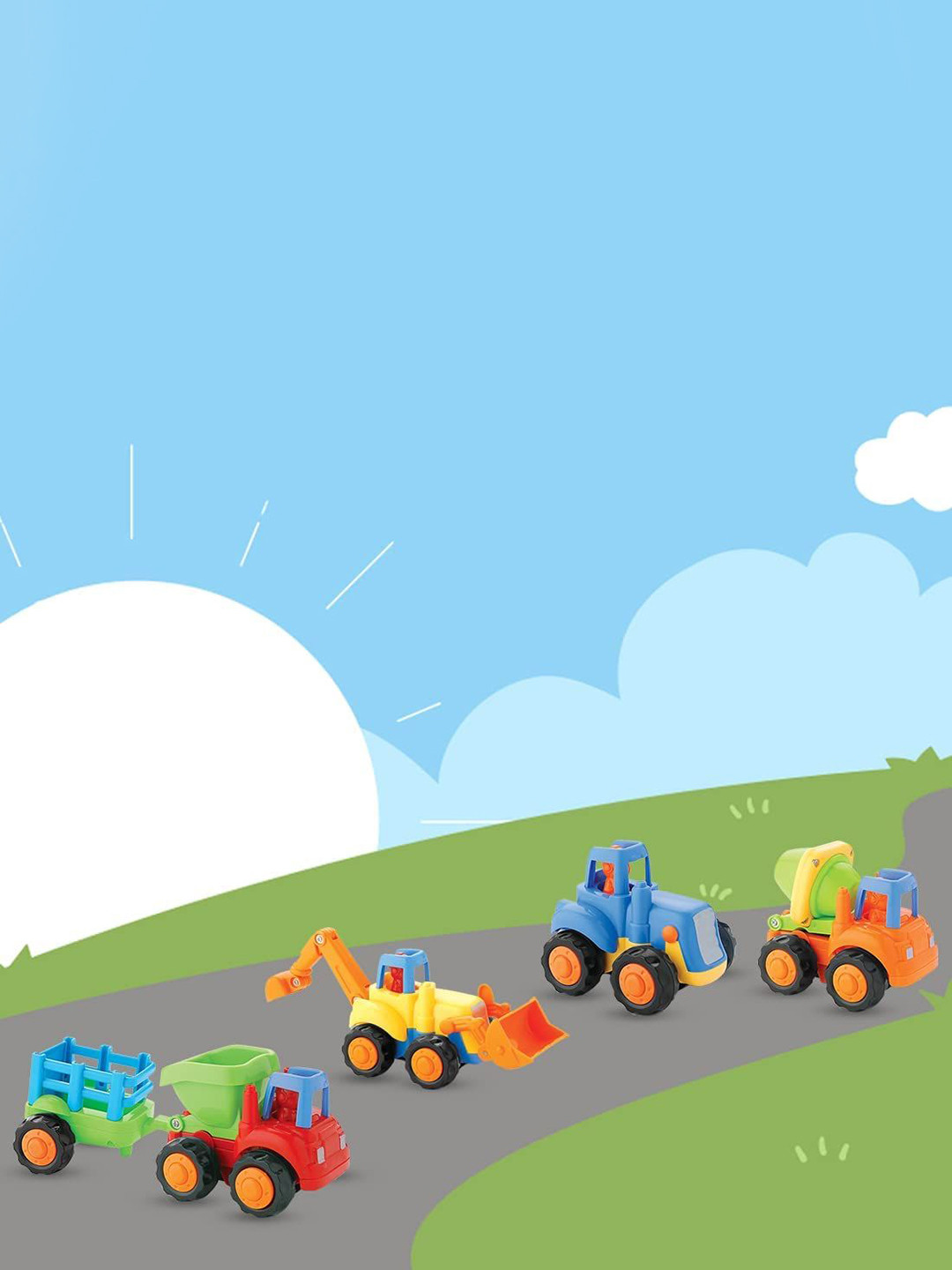 PLANET of Toys 4Pcs Kids Manual Mini Friction Powered Construction Vehicles