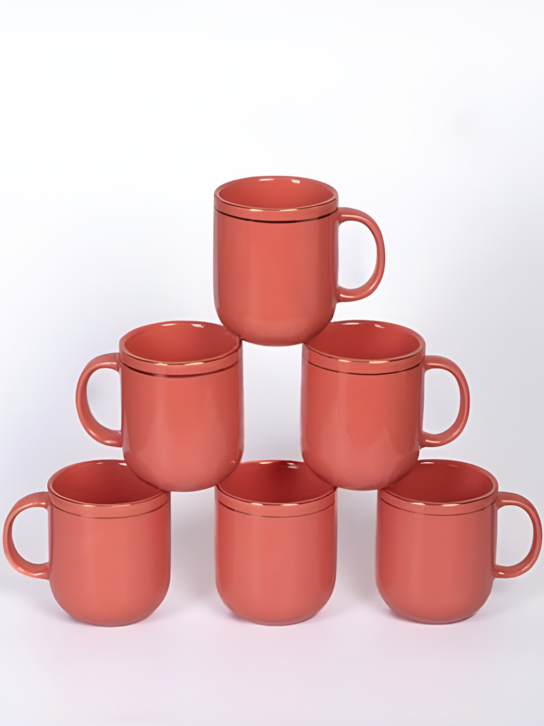 Femora Pink Ceramic Microwave Safe 6 Piece Mugs-180ml
