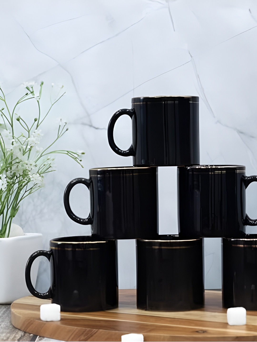 Femora You Are Mine Forever Valentine Love Theme Black Ceramic Microwave Safe 6 Piece Mugs-180ml