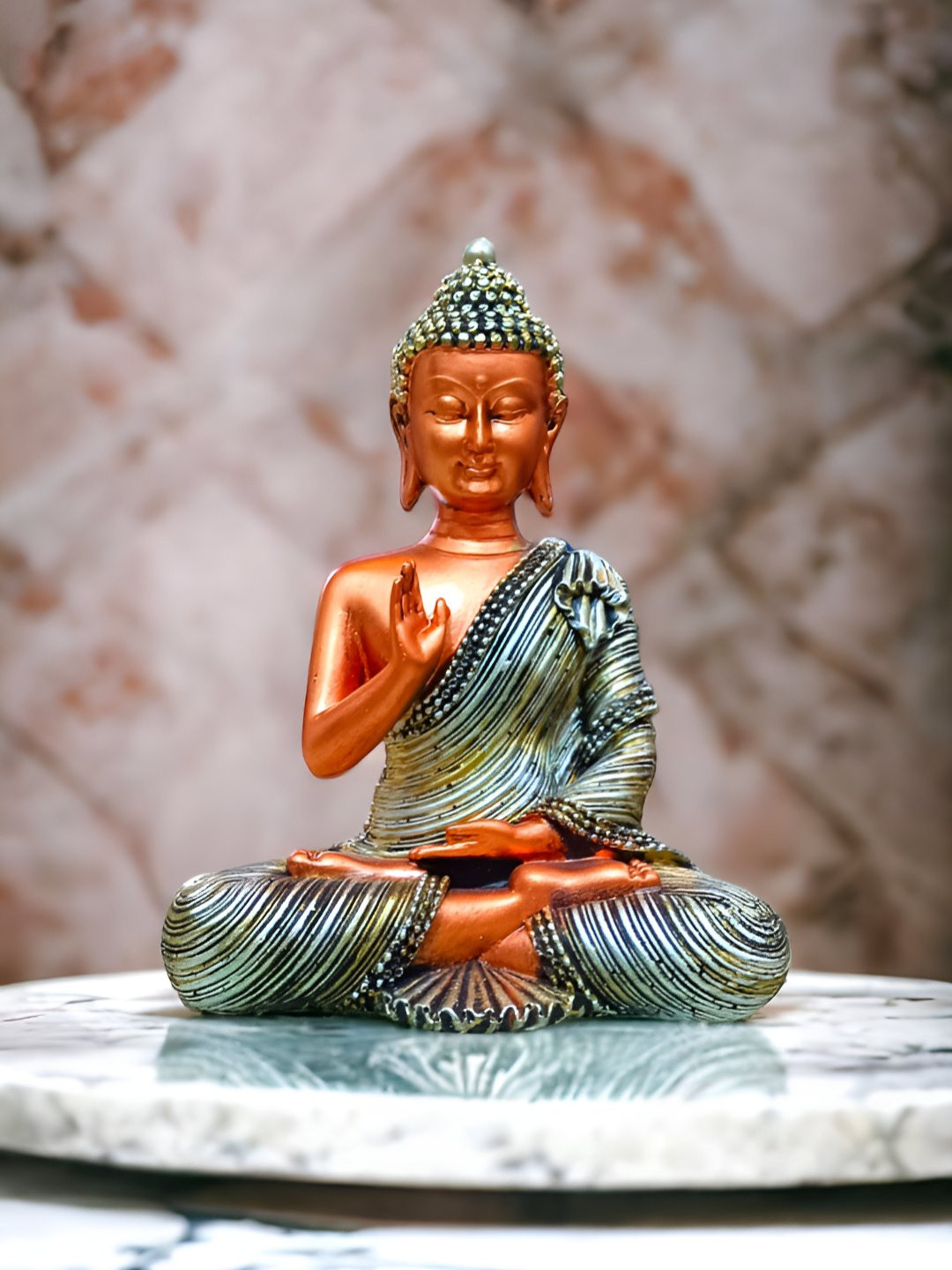 SANKALAN CREATIONS Buddha Bronze Polyresin Natural Prayer Room Medium Showpiece - 8.7 Inches