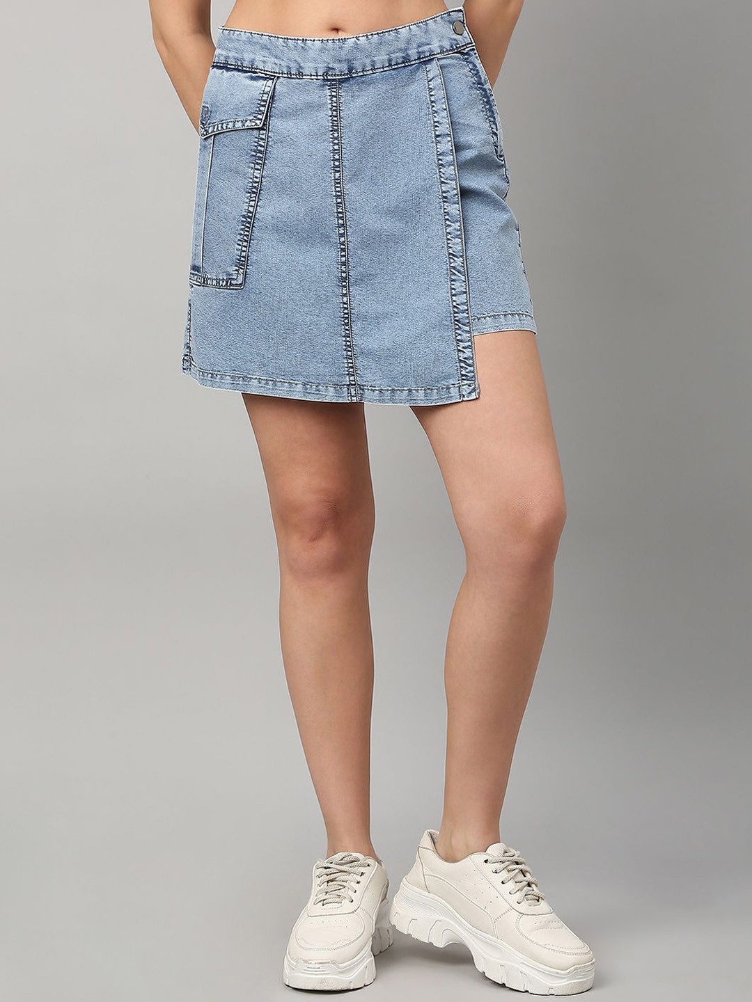 TARAMA High Rise Straight Mini Denim Skorts