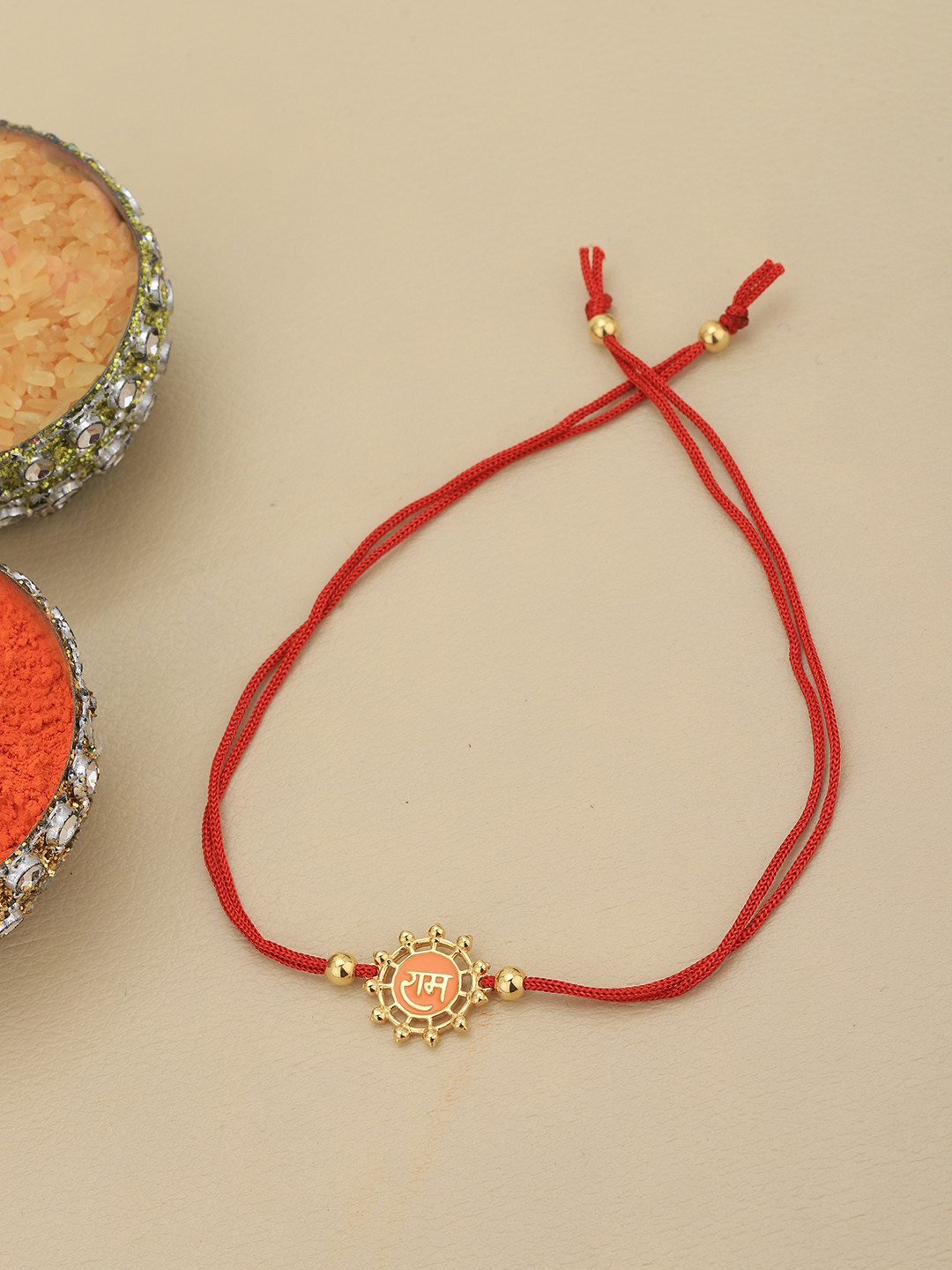 Carlton London Men 925 Sterling Silver 18kt Gold Plated Engrave Ram with Enamel Rakhi