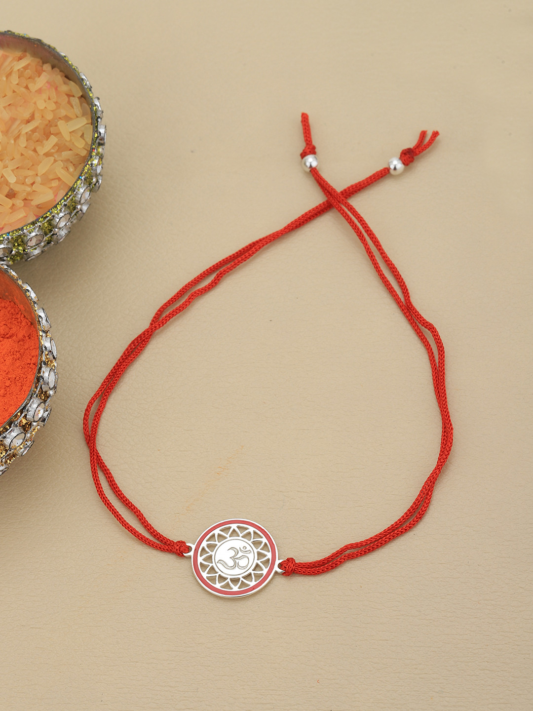 Carlton London 925 Sterling Silver Rhodium Plated Om Enamel Rakhi