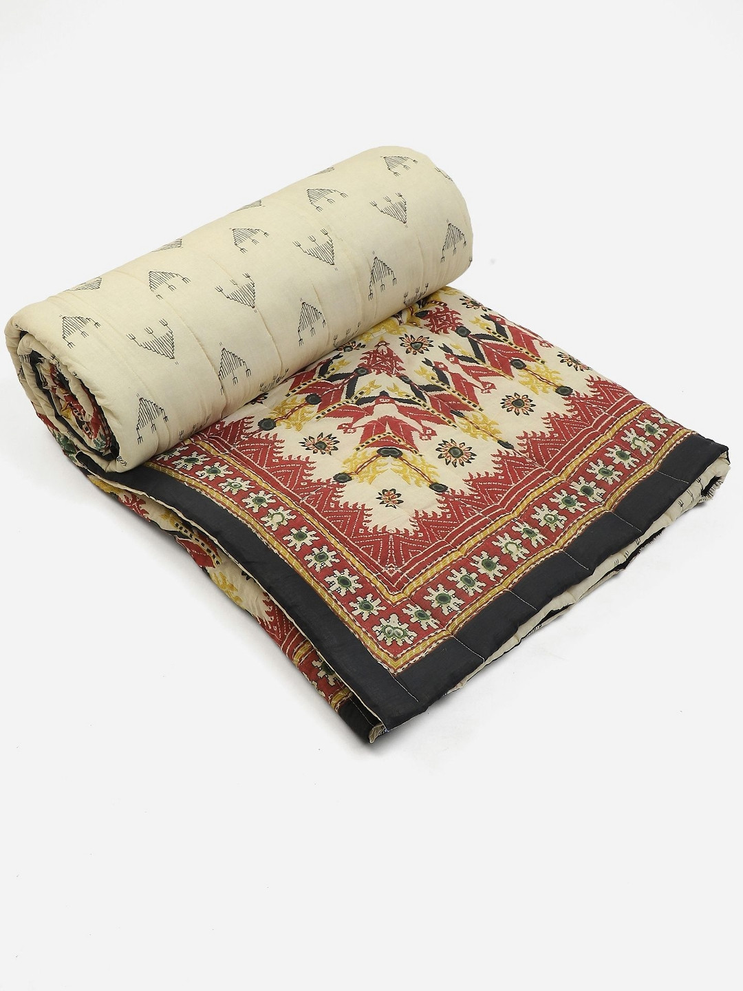 Ritu Kumar Beige & Maroon Ethnic Motifs Printed AC Room 110 GSM Single Bed Quilt
