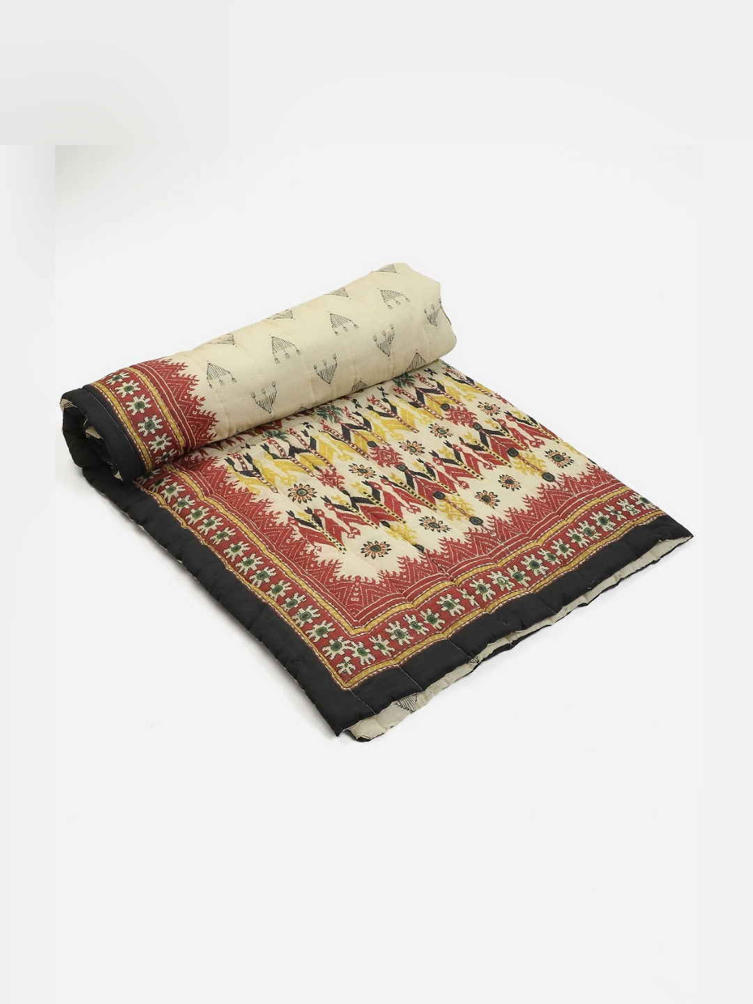 Ritu Kumar Beige & Maroon Ethnic Motifs Printed AC Room 110 GSM Double Bed Quilt
