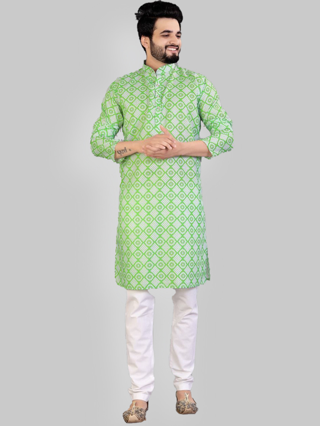 IMAGO Geometric Printed Mandarin Collar Cotton Straight Kurta