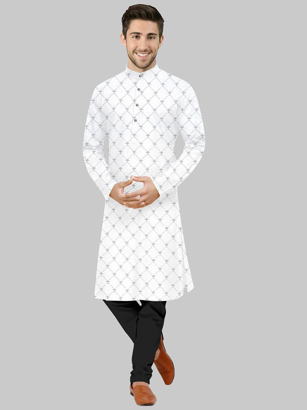 IMAGO Ethnic Motifs Woven Design Band Collar Pure Cotton Straight Kurta
