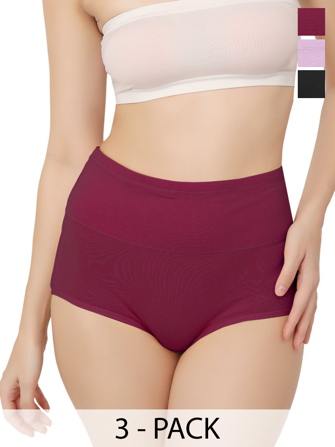 Bella Voste Pack Of 3 Super Combed High Rise Tummy Control Hipster Briefs