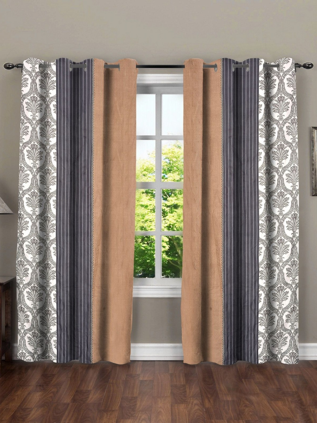 RRC Brown & White 2 Pieces Striped Door Curtain