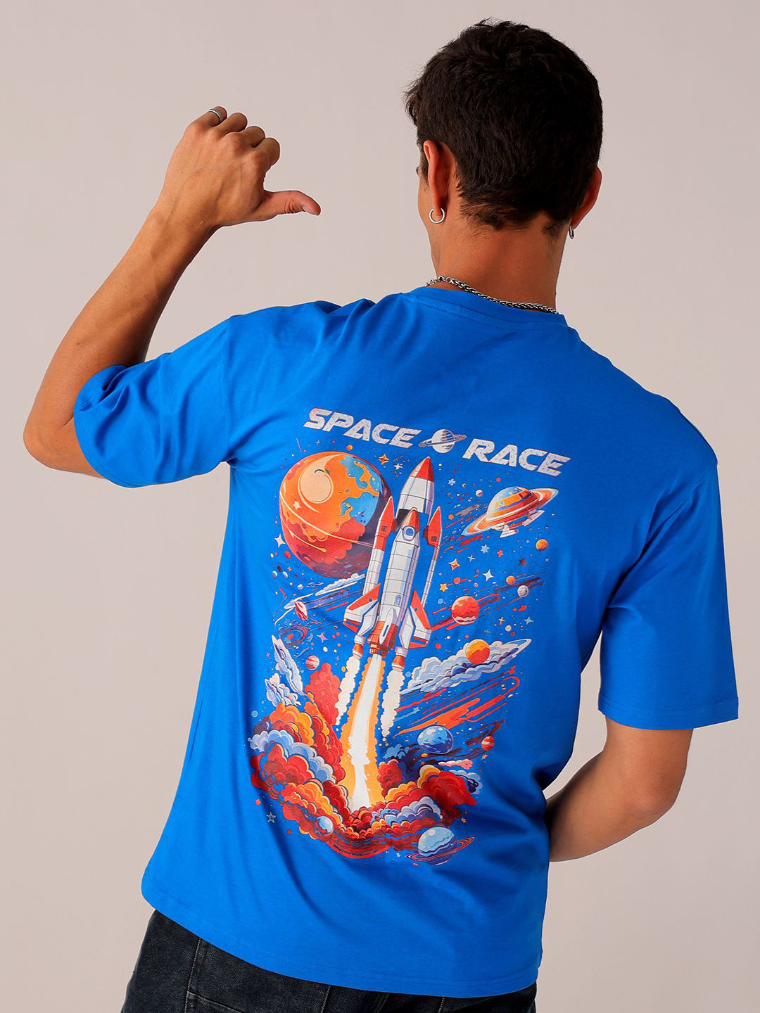The Indian Garage Co Men Back Printed Boxy Oversized Round Neck T-shirt