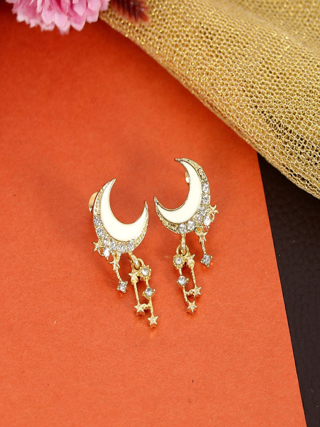 UNIVERSITY TRENDZ Gold-Plated Crescent Shaped Half Hoop Earrings