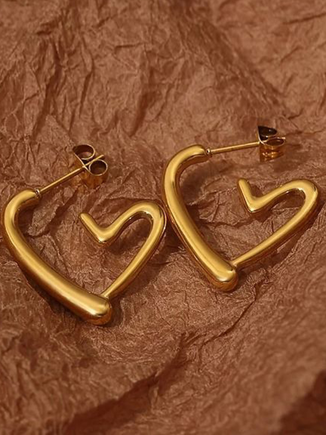 VIEN Geometric Gold-Plated Stainless Steel Heart Shaped Drop Earrings