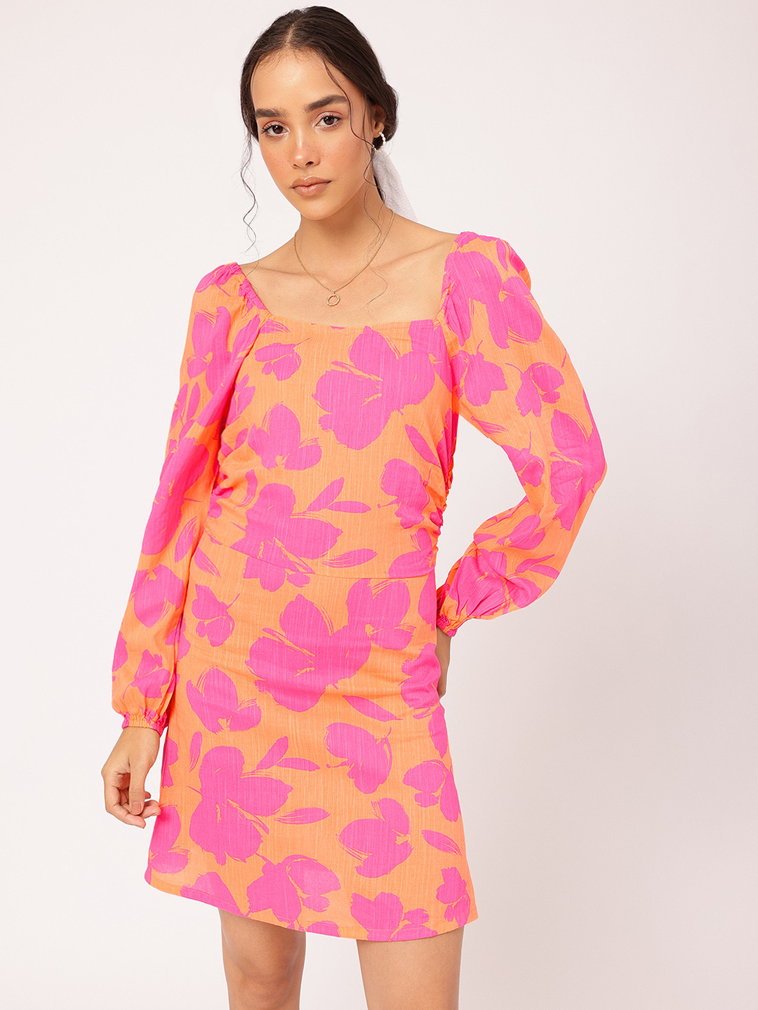 DressBerry Florals Ruched A-Line Mini Sundress