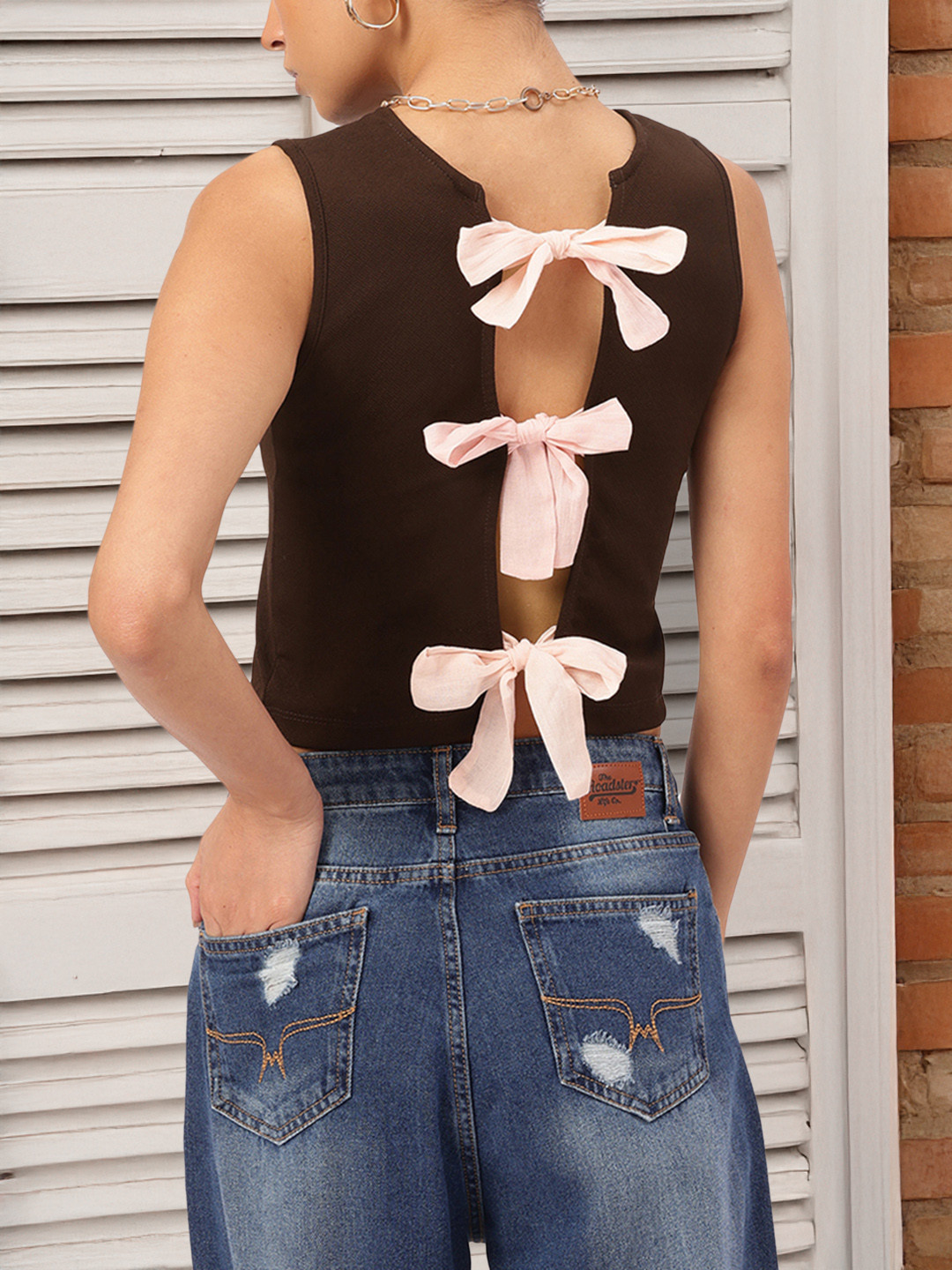 DressBerry Bow Tie Back Crop Top