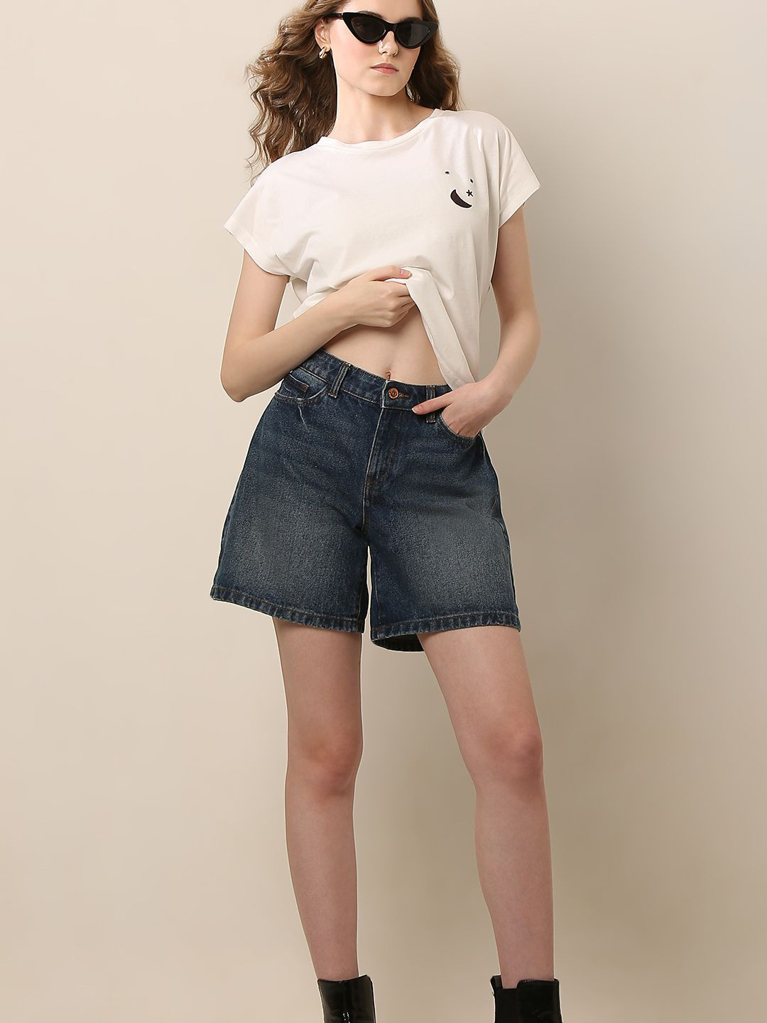 Vero Moda Women Polo Collar Extended Sleeves Organic Cotton Pockets T-shirt