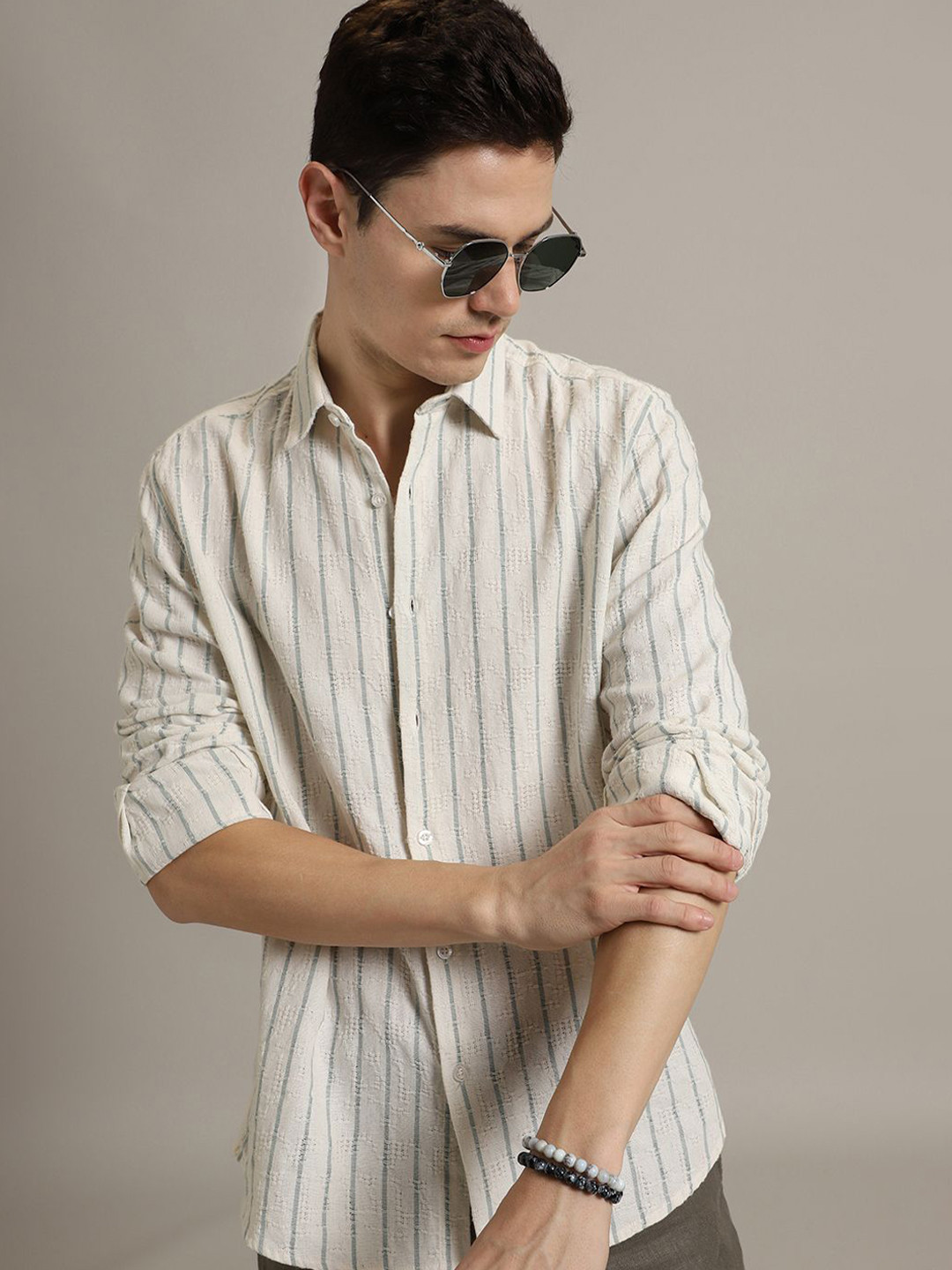 Banana Club Men Classic Striped Textured Casual Shirt