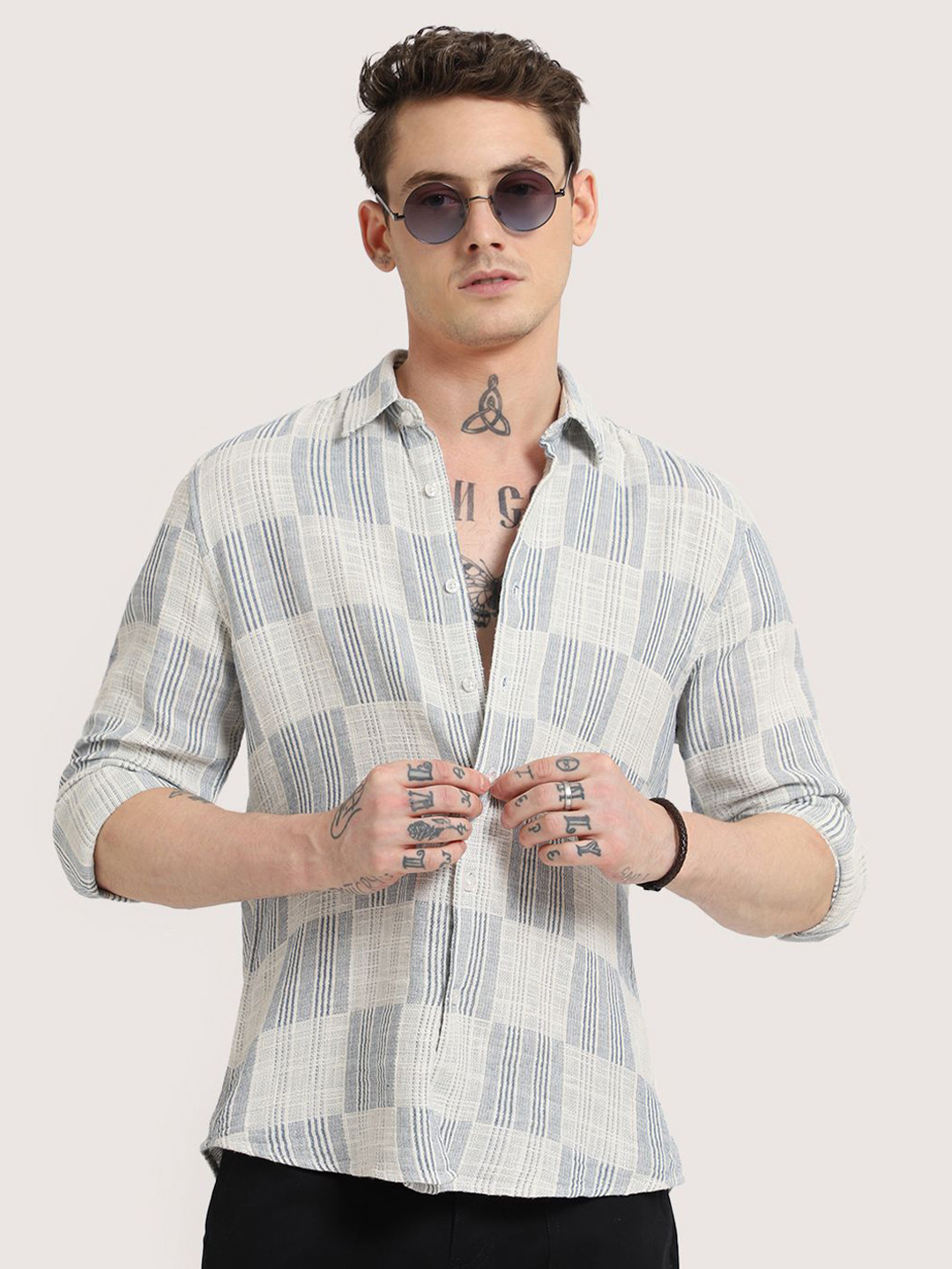 Banana Club Men Classic Pin Check Textured Casual Shirt