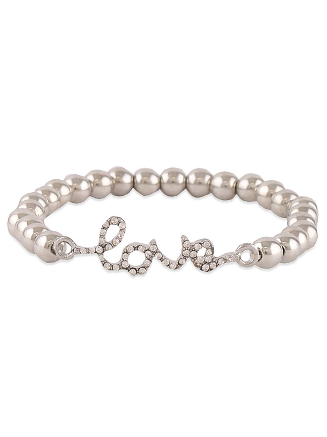 Young & Forever Silver-Plated Cubic Zirconia-Studded & Beaded Sterling Silver Bracelet