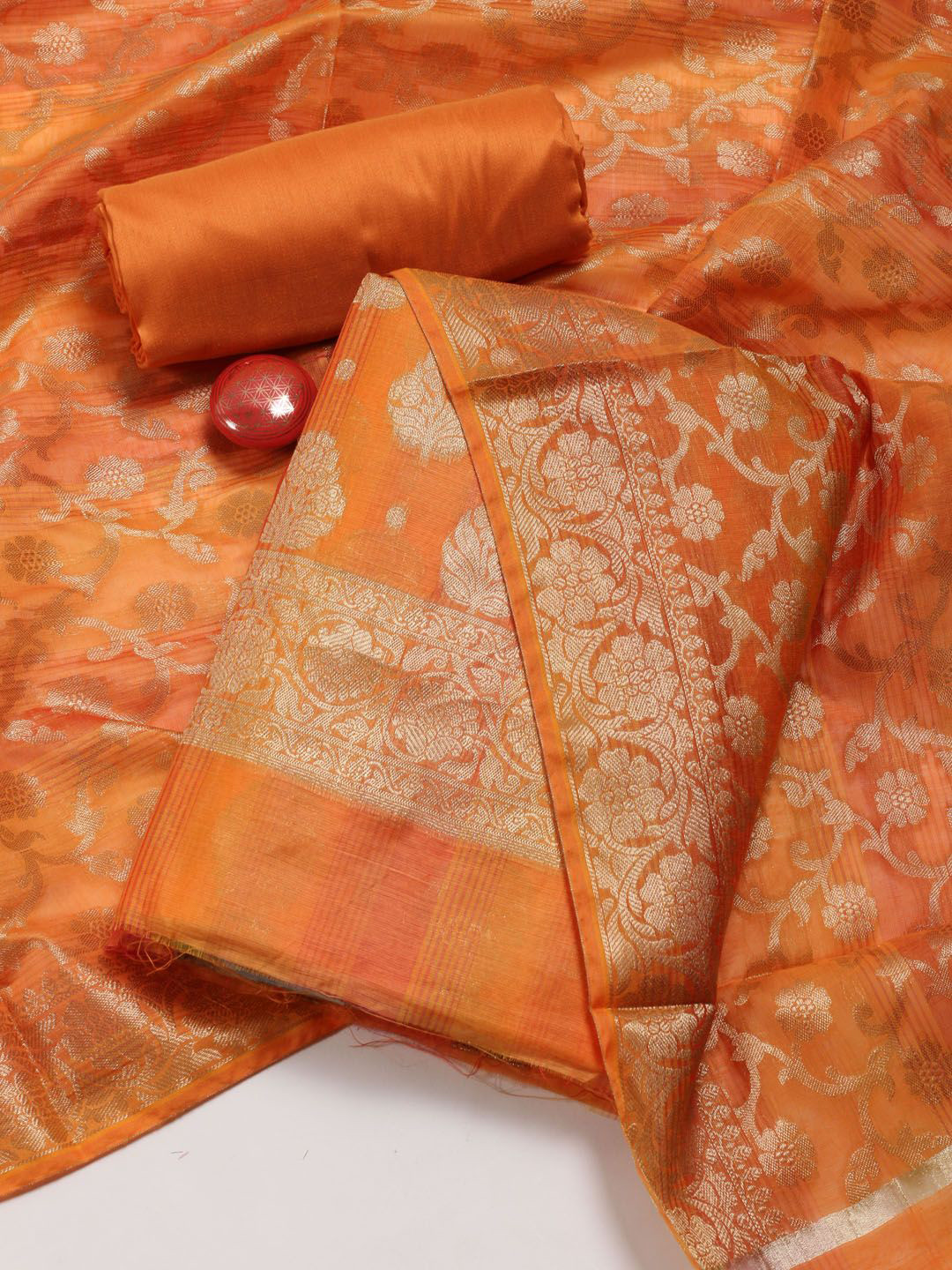 Meena Bazaar Ethnic Motifs Woven Design Chanderi Unstitched Dress Material