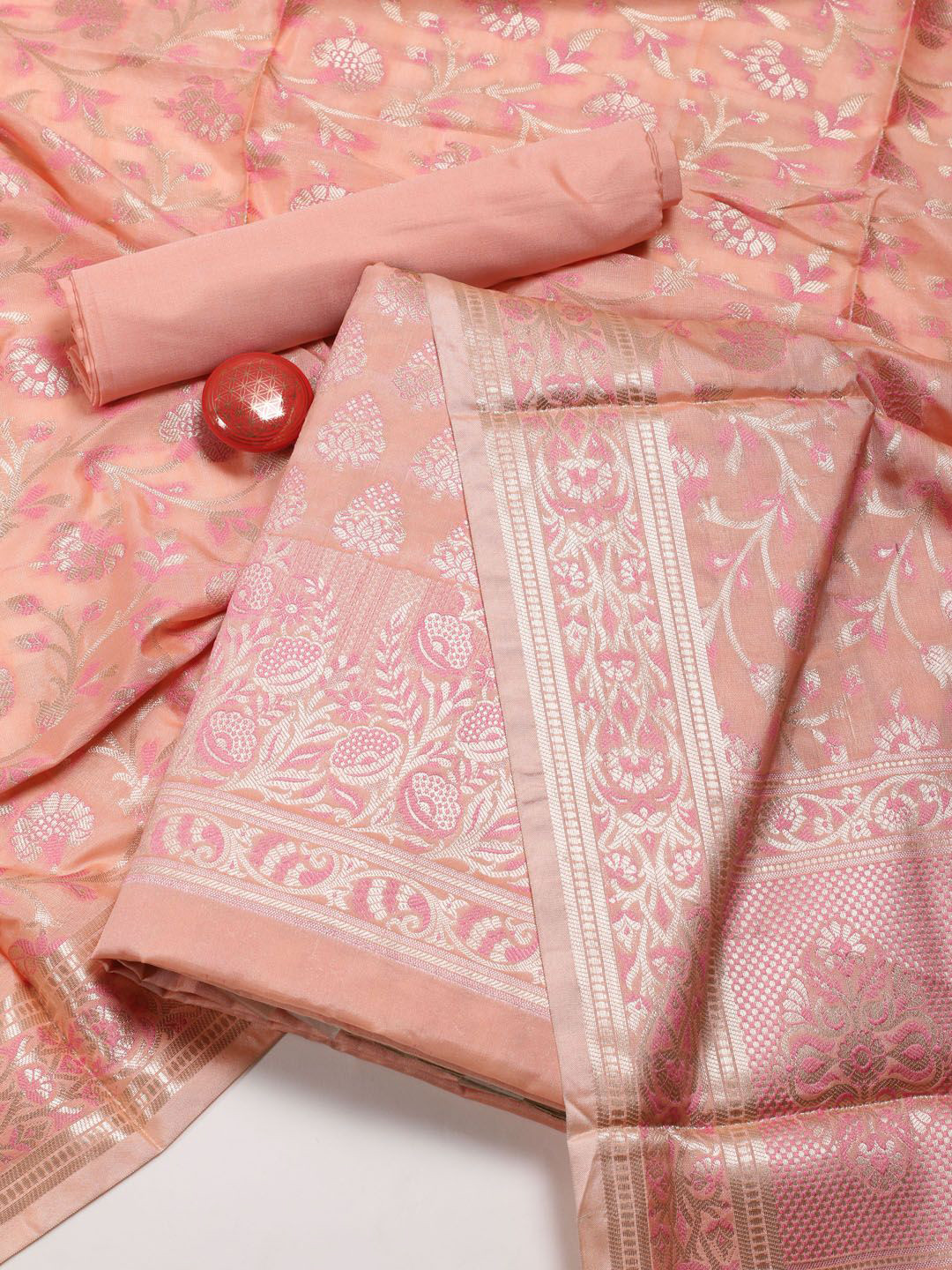 Meena Bazaar Ethnic Motifs Woven Design Zari Chanderi Unstitched Dress Material